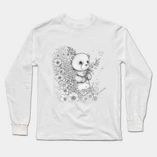 itty bitty bear drawing with roses Long Sleeve T-Shirt